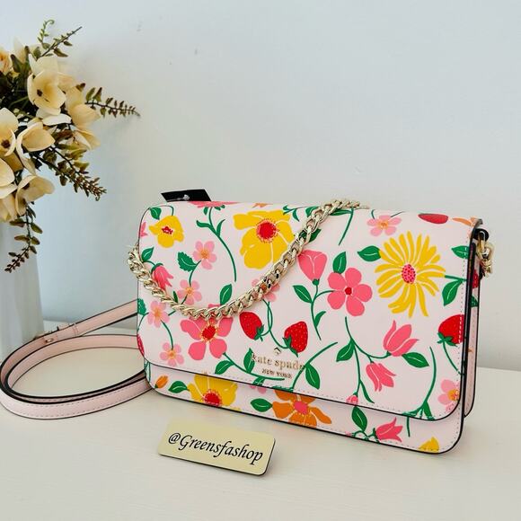Kate Spade Purse Madison Medium Flap Convertible Crossbody Strawberry Garden - Picture 1 of 8
